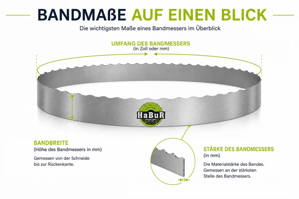 Grafik zur Bestimmung von Bandl&auml;nge, Bandbreite und Banddicke bei Bandmessern
